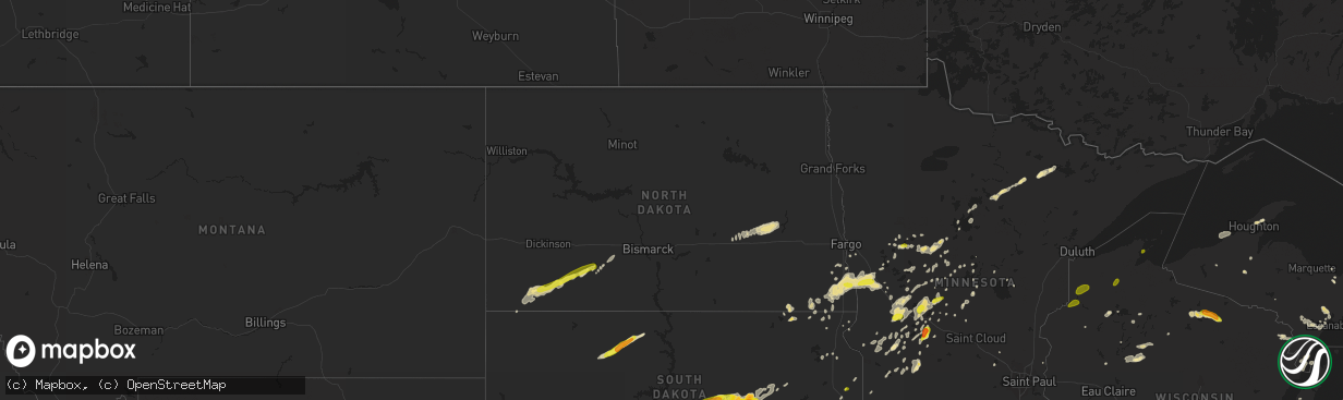 Hail map in North Dakota on June 16, 2018