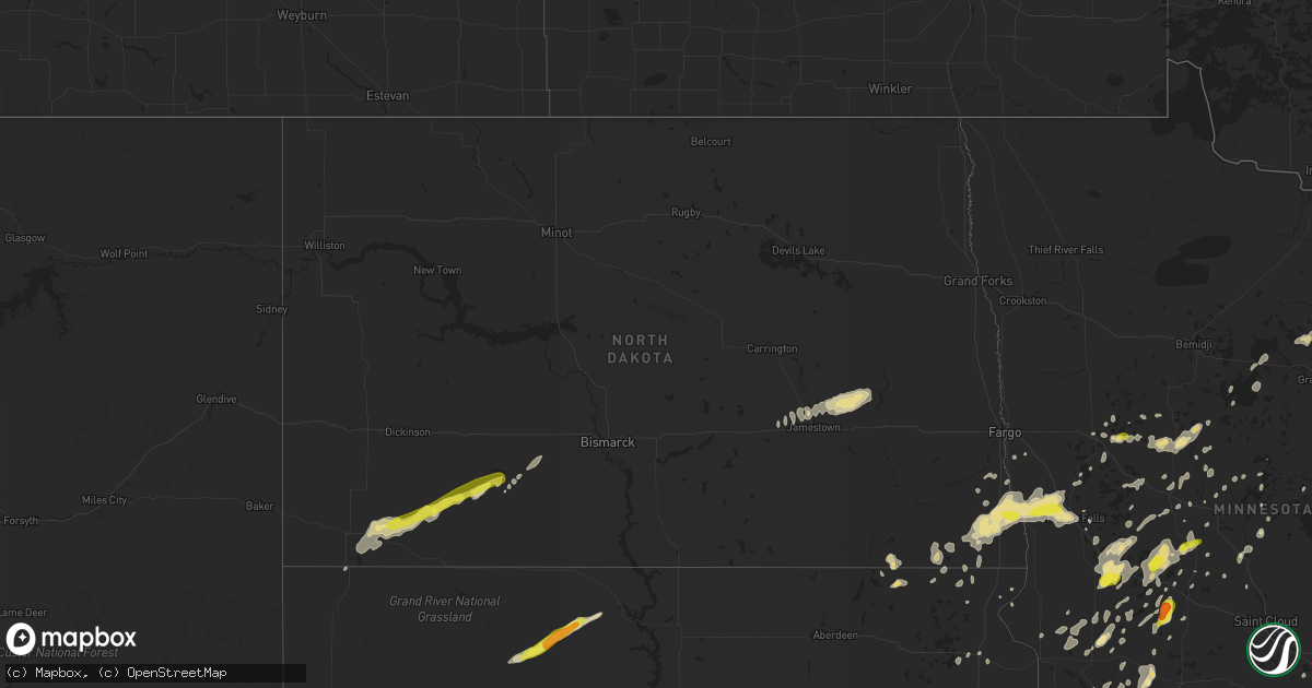Hail map in North Dakota on June 16, 2018