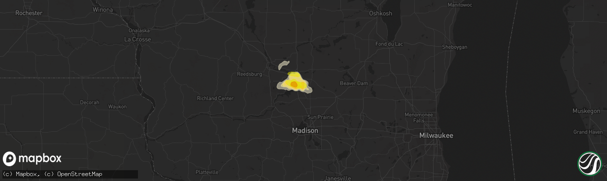 Hail map in Poynette, WI on June 16, 2018