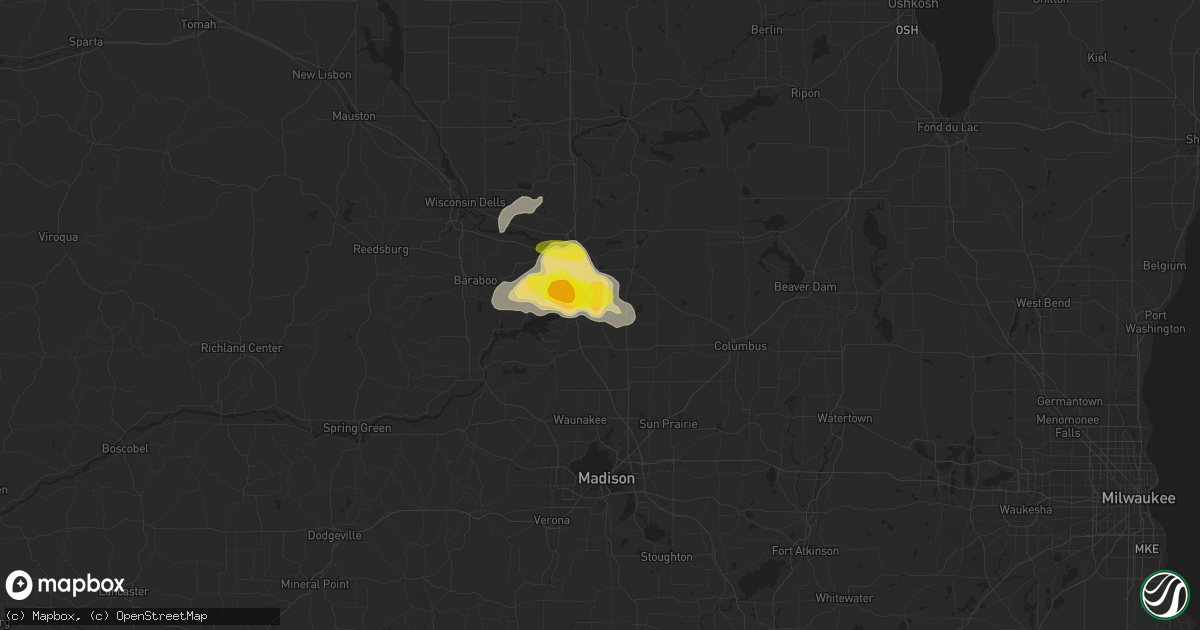 Hail map in Poynette, WI on June 16, 2018