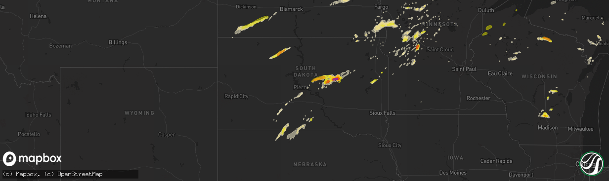 Hail map in South Dakota on June 16, 2018