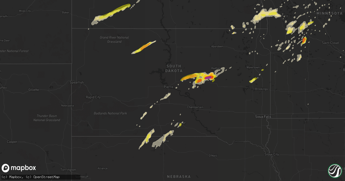 Hail map in South Dakota on June 16, 2018