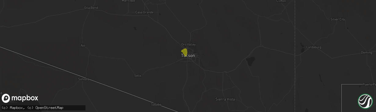 Hail map in Tucson, AZ on June 16, 2018