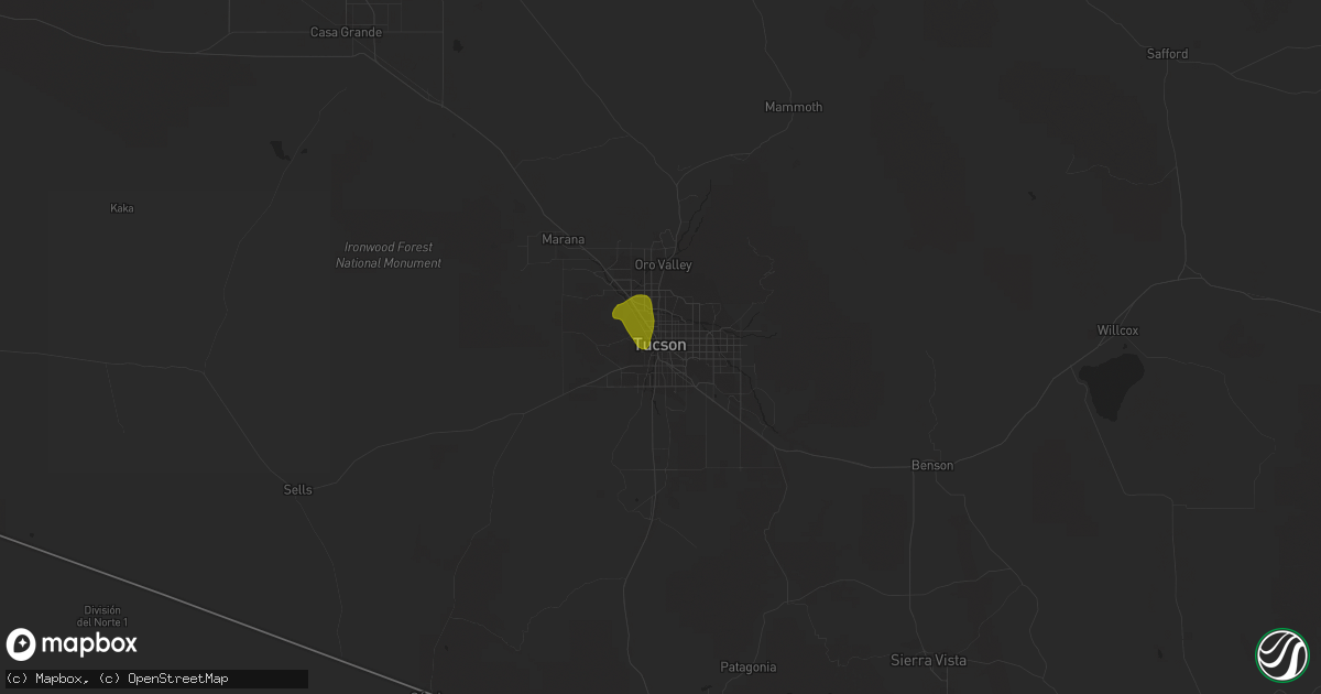 Hail map in Tucson, AZ on June 16, 2018