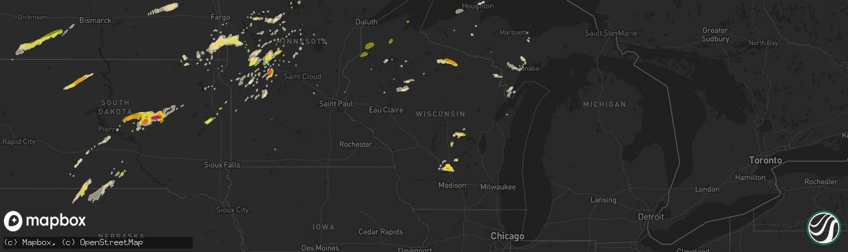 Hail map in Wisconsin on June 16, 2018