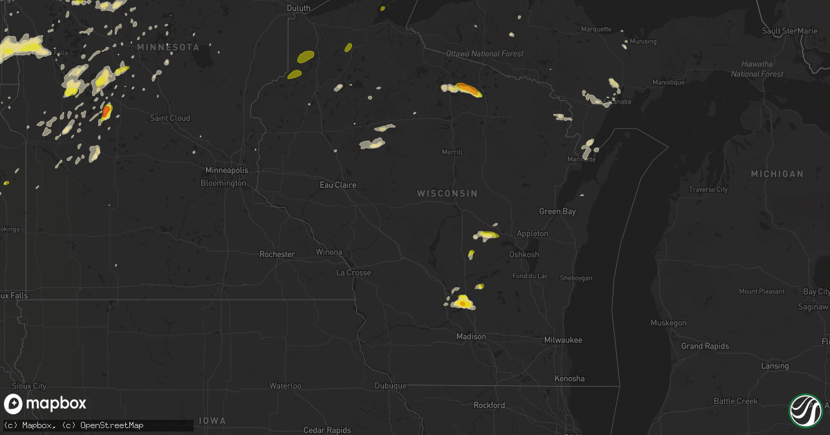 Hail map in Wisconsin on June 16, 2018
