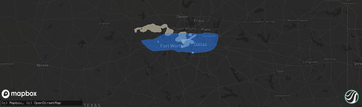 Hail map in Arlington, TX on June 16, 2019