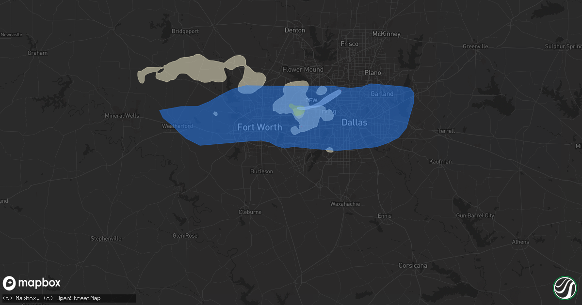 Hail map in Arlington, TX on June 16, 2019
