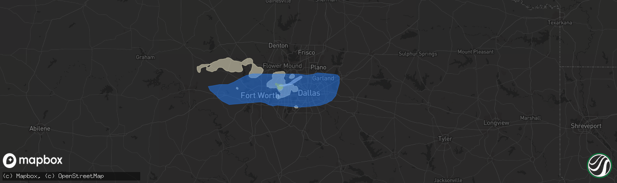 Hail map in Dallas, TX on June 16, 2019