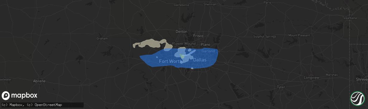 Hail map in Euless, TX on June 16, 2019