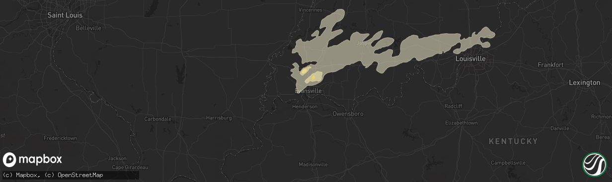 Hail map in Evansville, IN on June 16, 2019