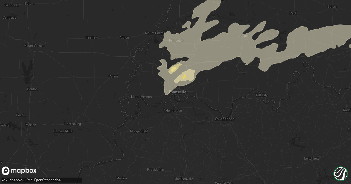 Hail map in Evansville, IN on June 16, 2019