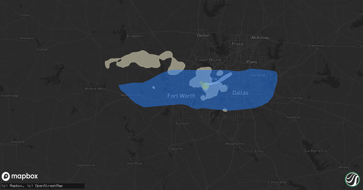 Hail map in Fort Worth, TX on June 16, 2019