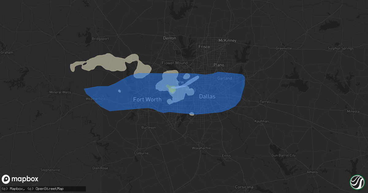 Hail map in Grand Prairie, TX on June 16, 2019