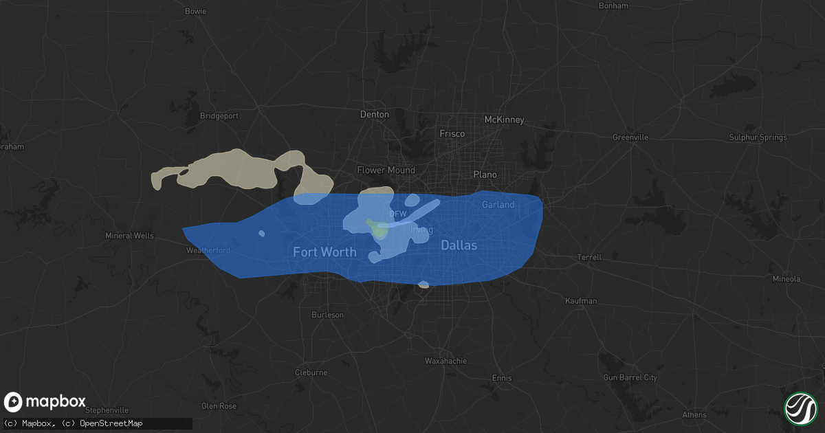 Hail map in Irving, TX on June 16, 2019