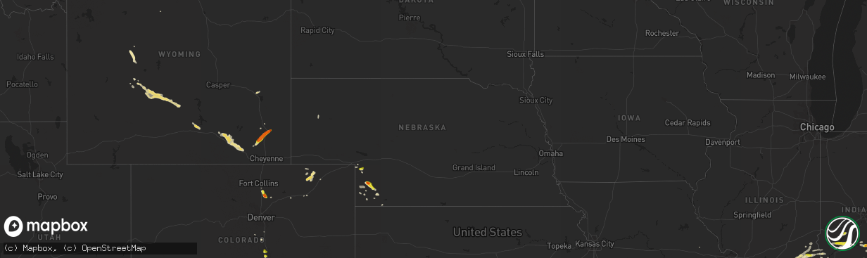 Hail map in Nebraska on June 16, 2019