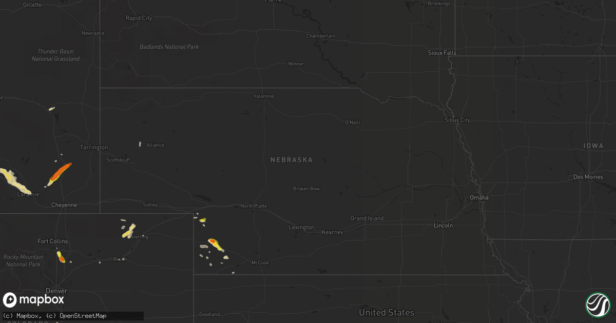 Hail map in Nebraska on June 16, 2019