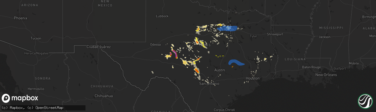 Hail map in Texas on June 16, 2019