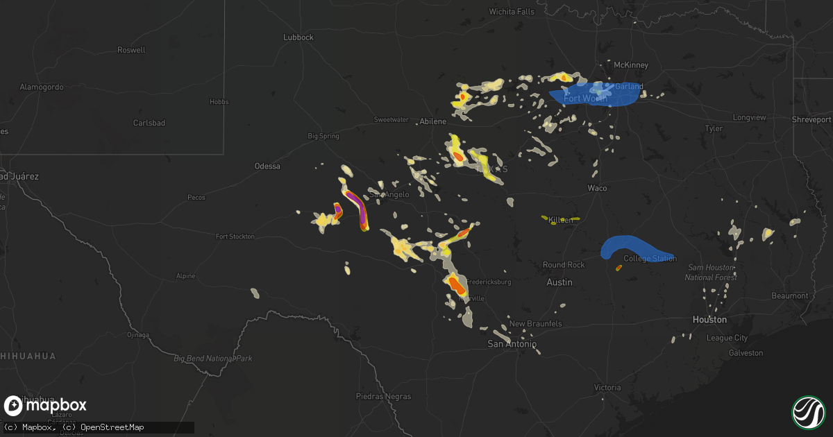 Hail map in Texas on June 16, 2019