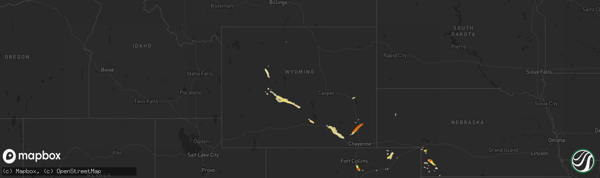 Hail map in Wyoming on June 16, 2019