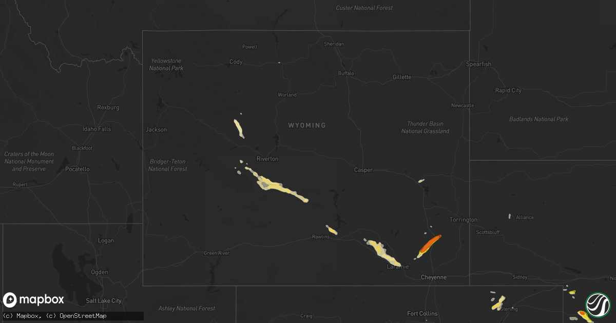 Hail map in Wyoming on June 16, 2019