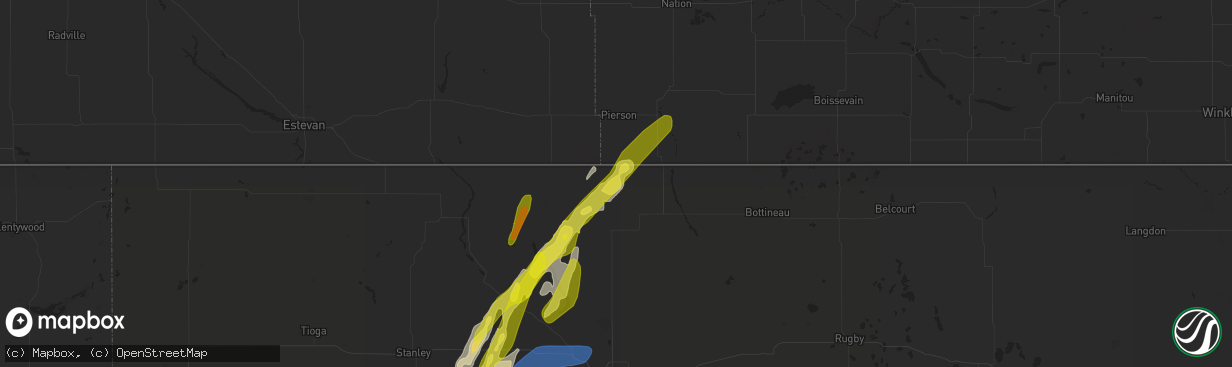 Hail map in Antler, ND on June 16, 2020