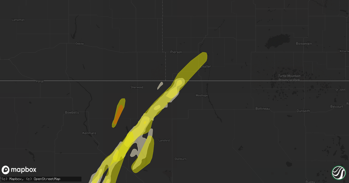 Hail map in Antler, ND on June 16, 2020
