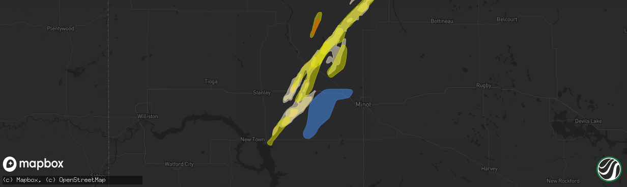 Hail map in Berthold, ND on June 16, 2020