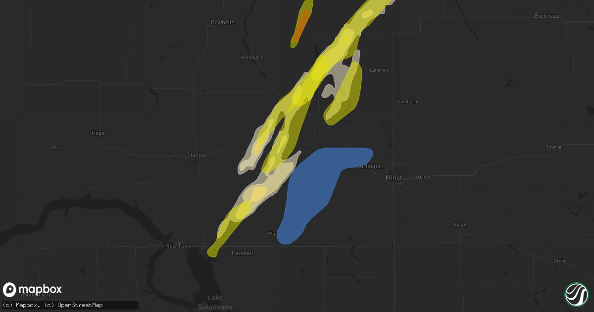 Hail map in Berthold, ND on June 16, 2020