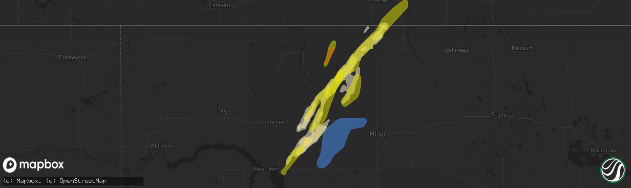 Hail map in Donnybrook, ND on June 16, 2020