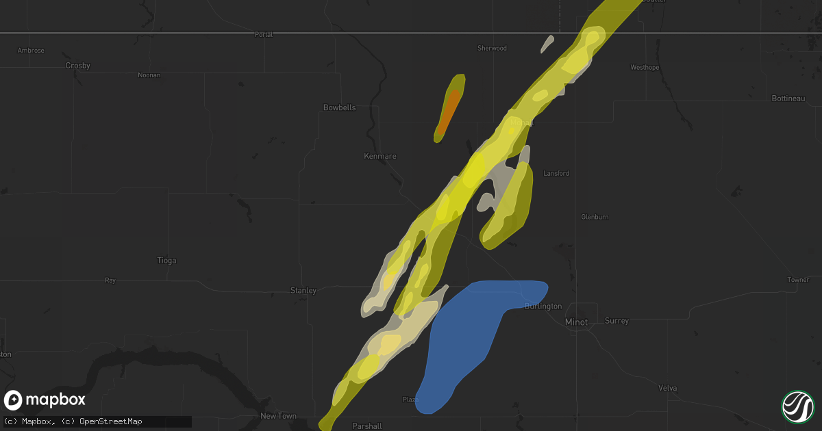 Hail map in Donnybrook, ND on June 16, 2020