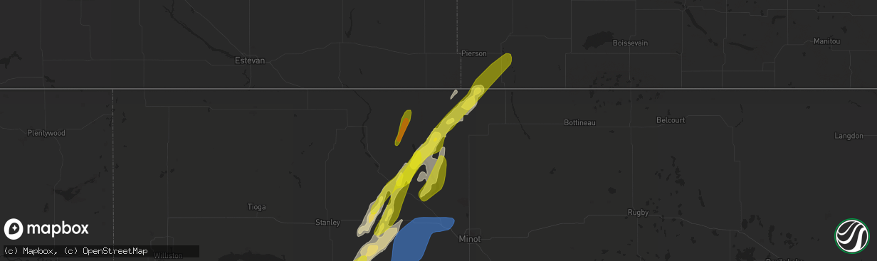 Hail map in Mohall, ND on June 16, 2020