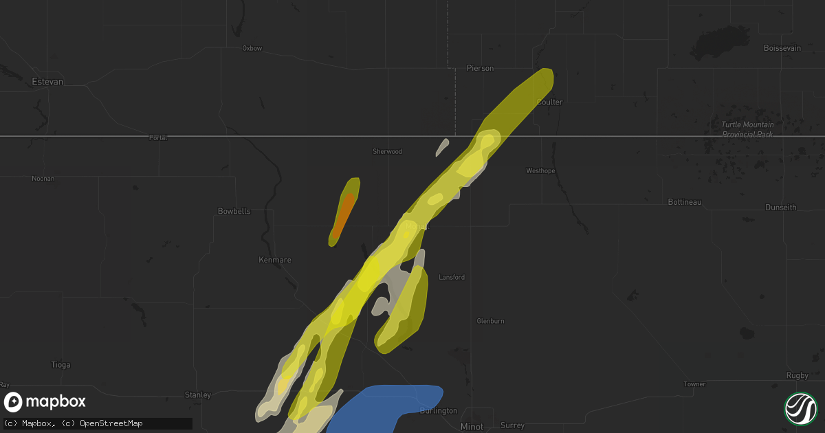 Hail map in Mohall, ND on June 16, 2020