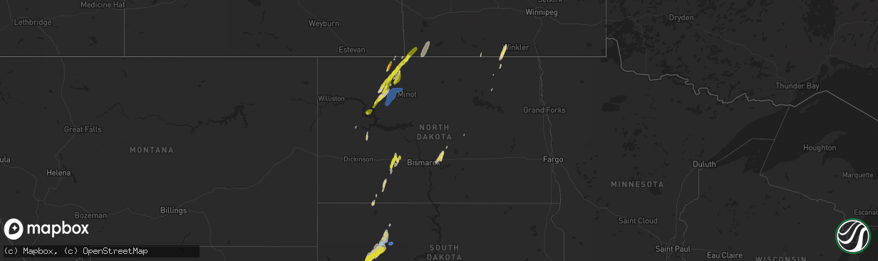 Hail map in North Dakota on June 16, 2020