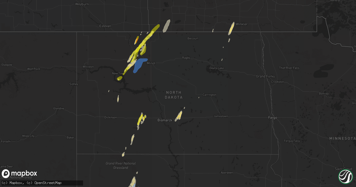 Hail map in North Dakota on June 16, 2020