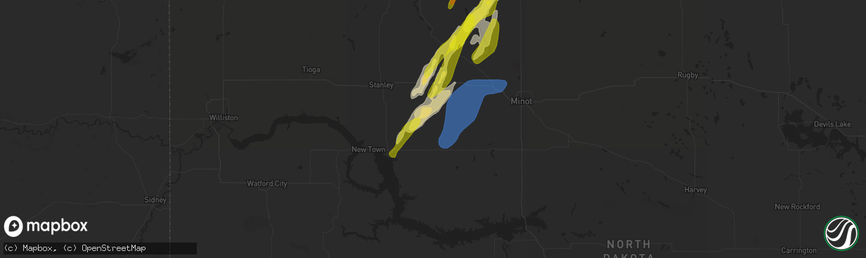 Hail map in Plaza, ND on June 16, 2020