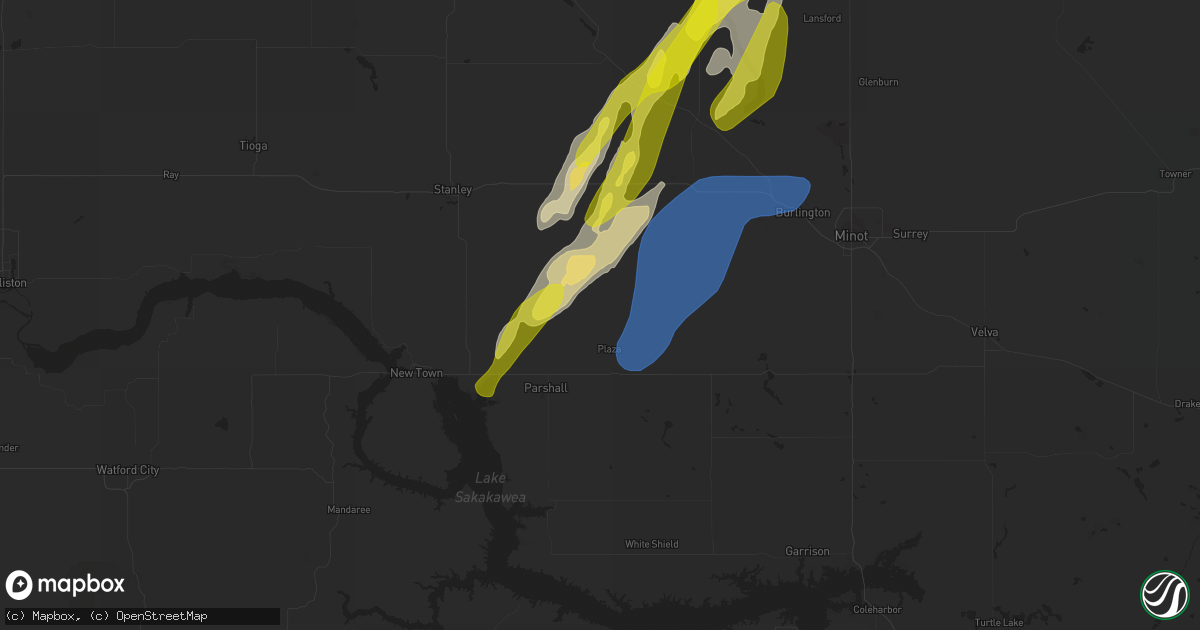 Hail map in Plaza, ND on June 16, 2020
