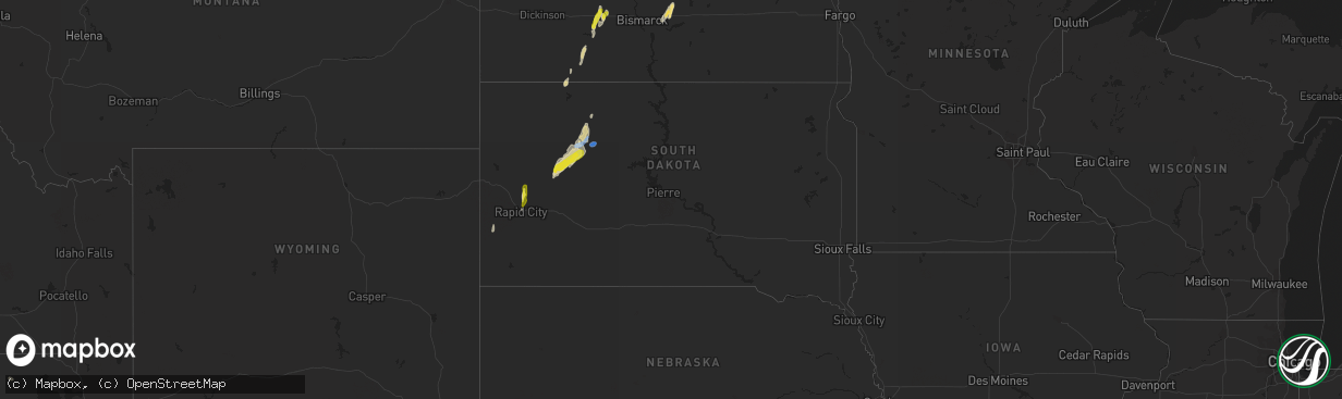 Hail map in South Dakota on June 16, 2020