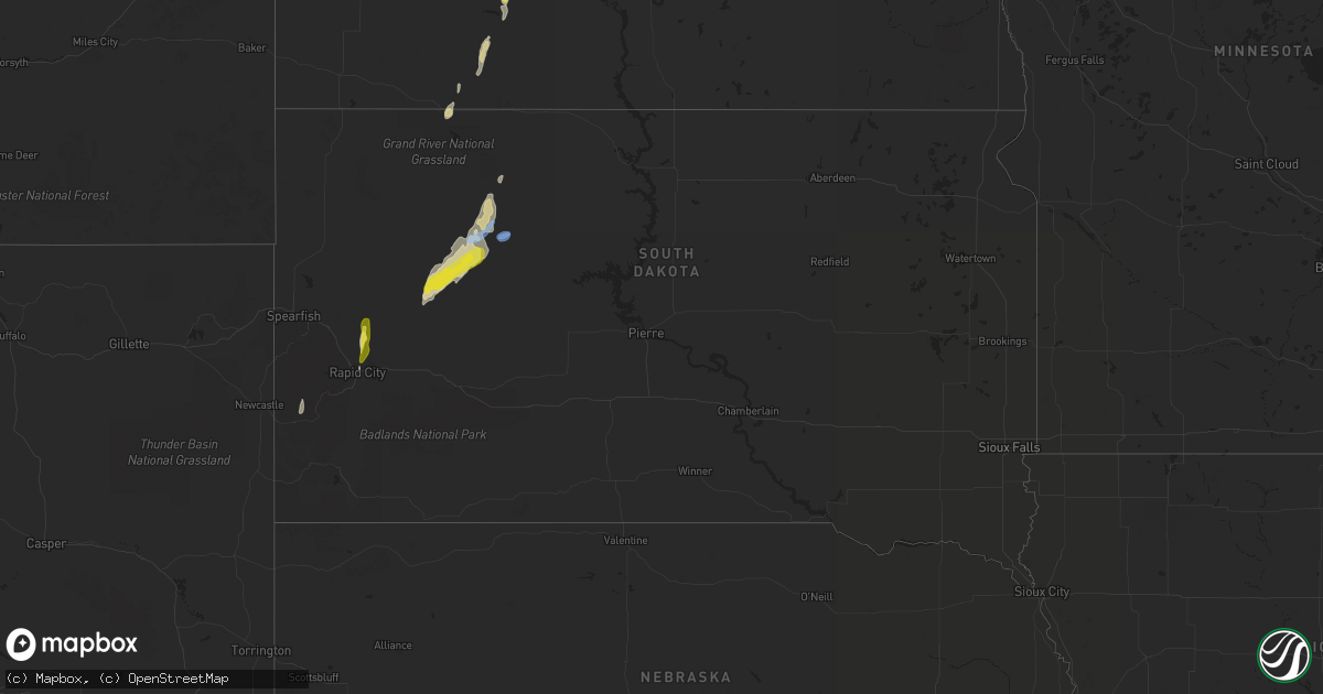 Hail map in South Dakota on June 16, 2020
