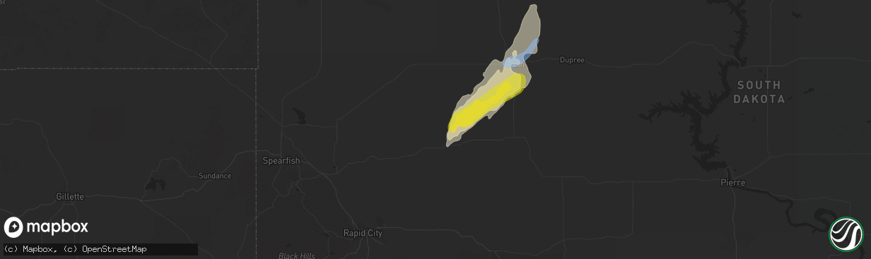 Hail map in Union Center, SD on June 16, 2020