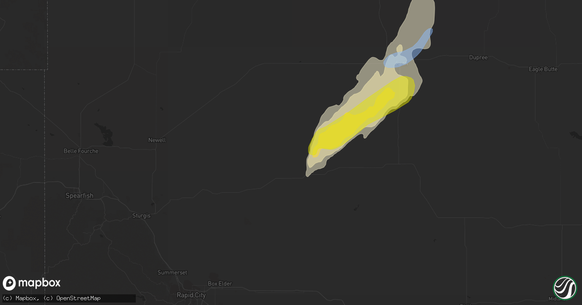 Hail map in Union Center, SD on June 16, 2020
