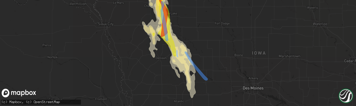 Hail map in Arcadia, IA on June 16, 2021