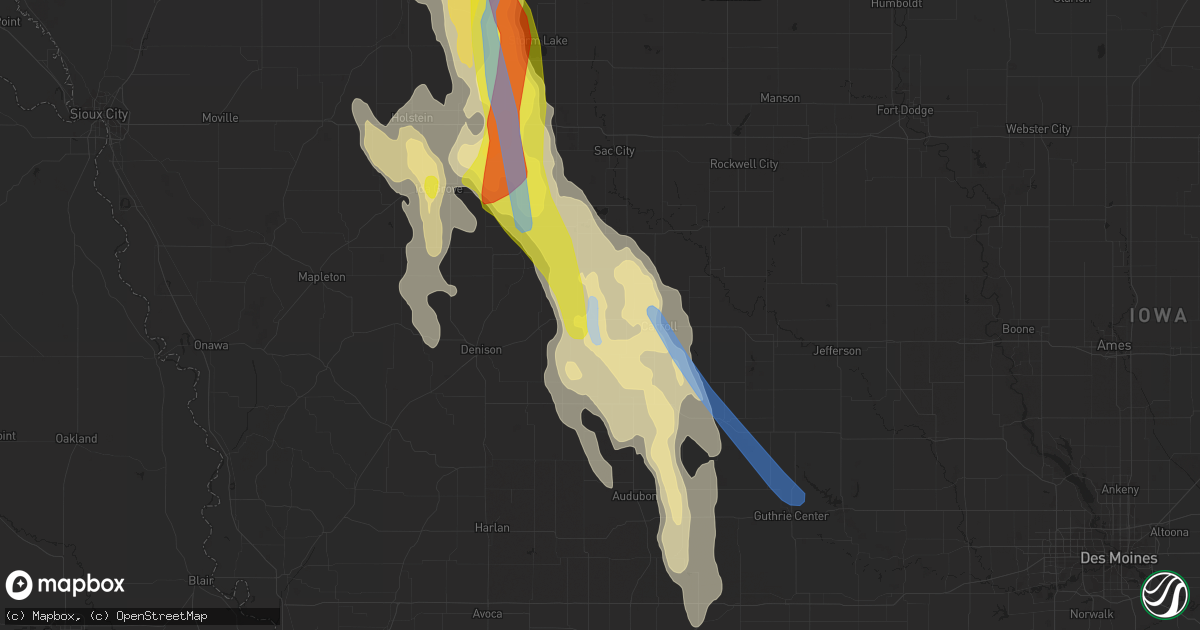 Hail map in Arcadia, IA on June 16, 2021