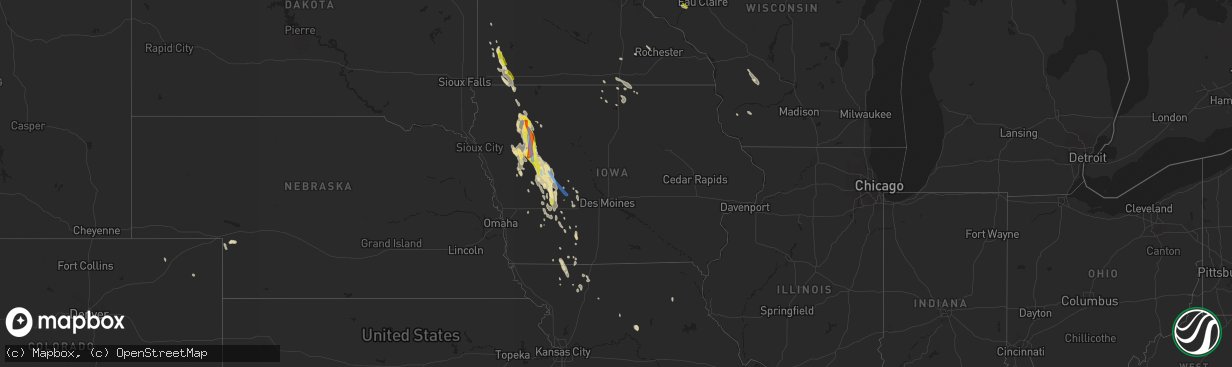 Hail map in Iowa on June 16, 2021