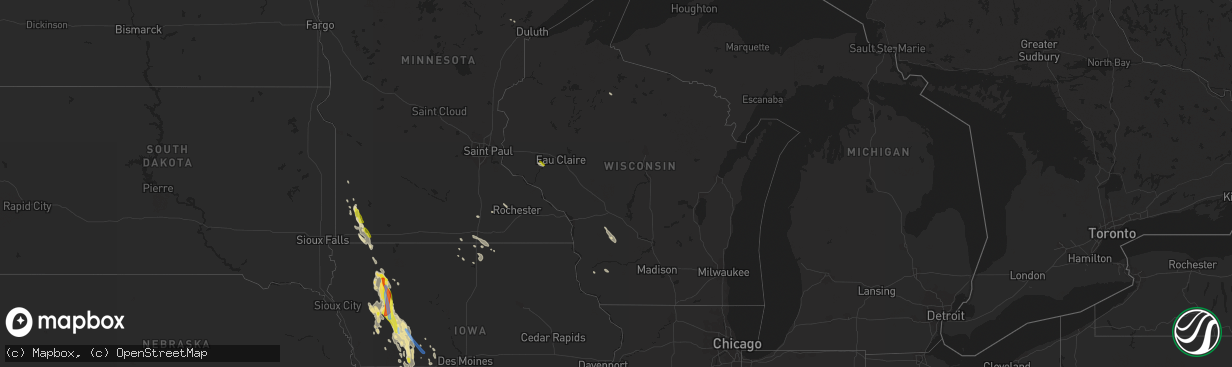 Hail map in Wisconsin on June 16, 2021