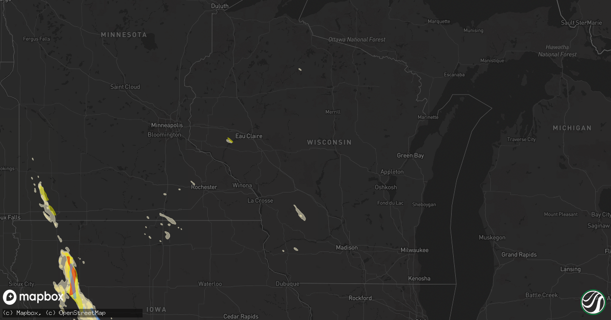 Hail map in Wisconsin on June 16, 2021