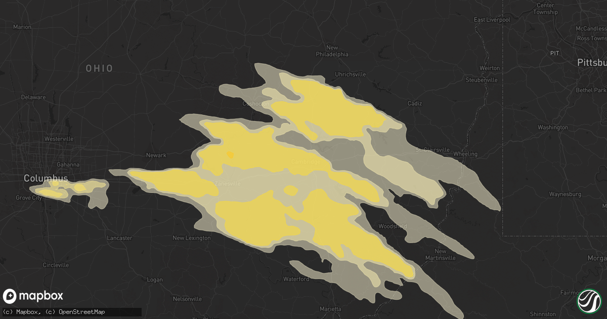 Hail map in Cambridge, OH on June 16, 2022