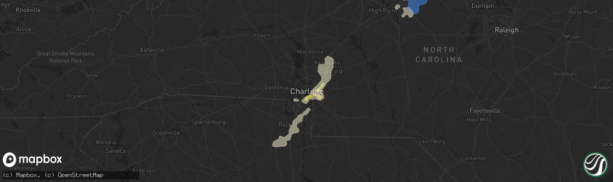 Hail map in Charlotte, NC on June 16, 2022