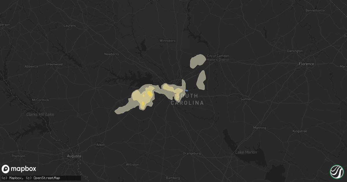 Hail map in Columbia, SC on June 16, 2022