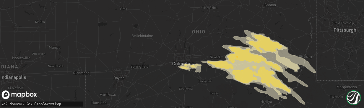 Hail map in Columbus, OH on June 16, 2022